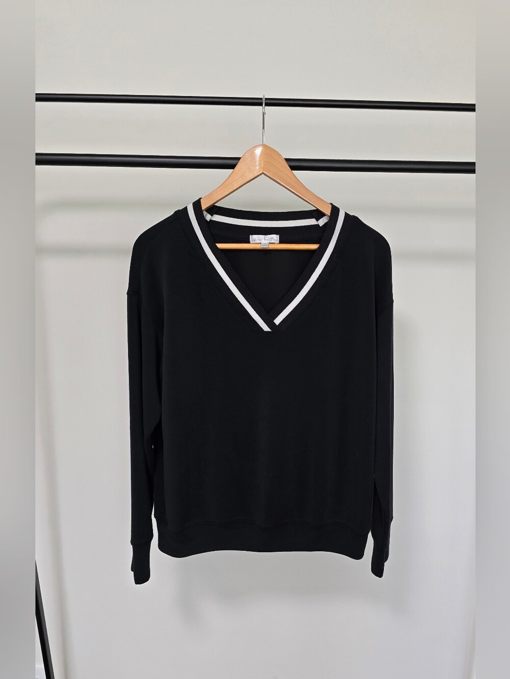 Nine Britton Black V-Neck Sweater with White Trim - Women's Sweater
